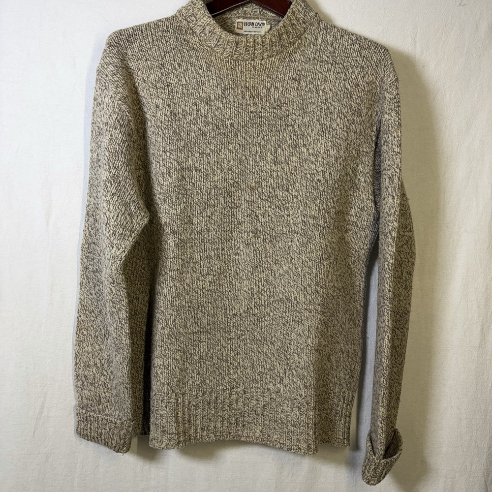 Vintage 90s Brian David Ribbed Collar‎ Wool University Stylish Sweater Sz Large